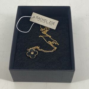 Rachel Zoe 925 Sterling Silver Gold Plated Black Clover Pendant Necklace